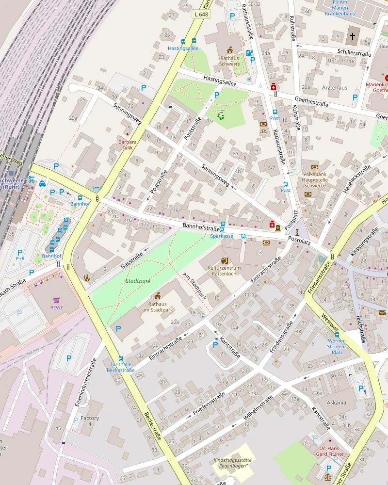 Karte: Dental Praxis Schwerte, Bahnhofstraße 12, in der Innenstadt nahe dem Bahnhof Schwerte (Ruhr)